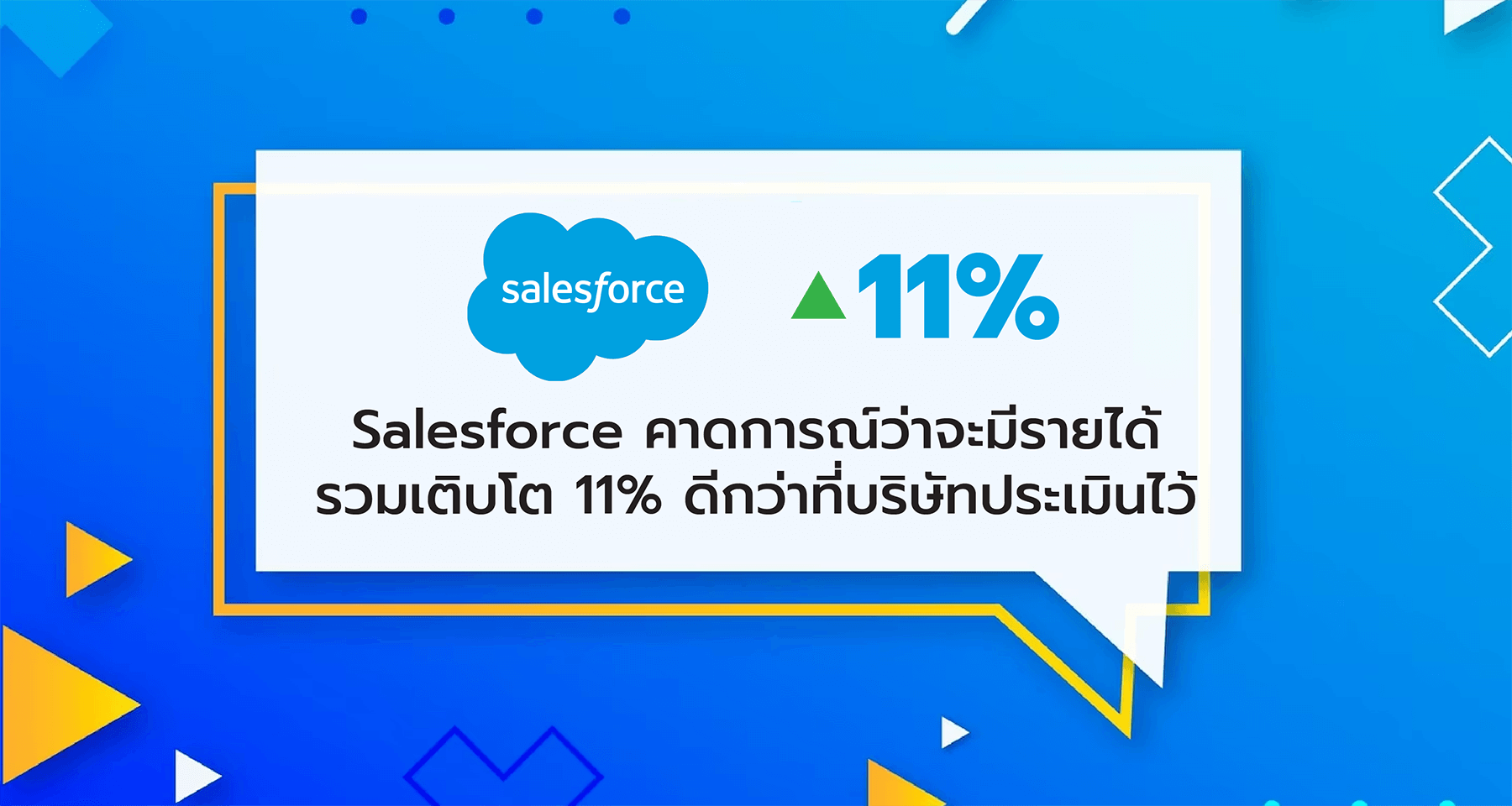 Salesforce คาดการณ์ว่าจะมีรายได้รวมเติบโต 11% ดีกว่าที่บริษัทประเมินไว้