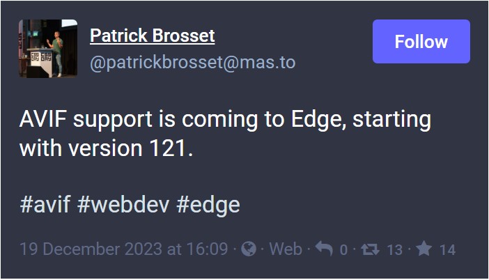 Microsoft Edge 121 รองรับ AVIF แล้วในที่สุด