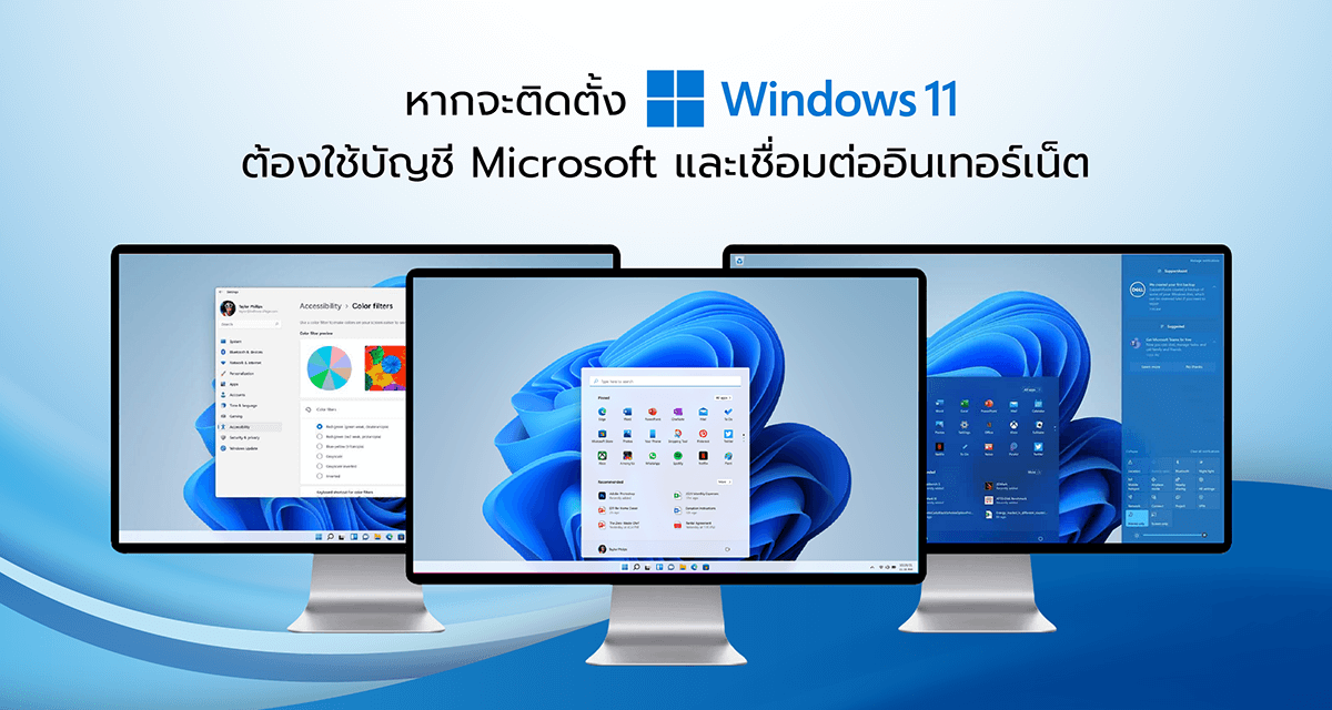 หากจะติดตั้ง Windows 11 Pro  ต้องใช้บัญชี Microsoft และเชื่อมต่ออินเทอร์เน็ต