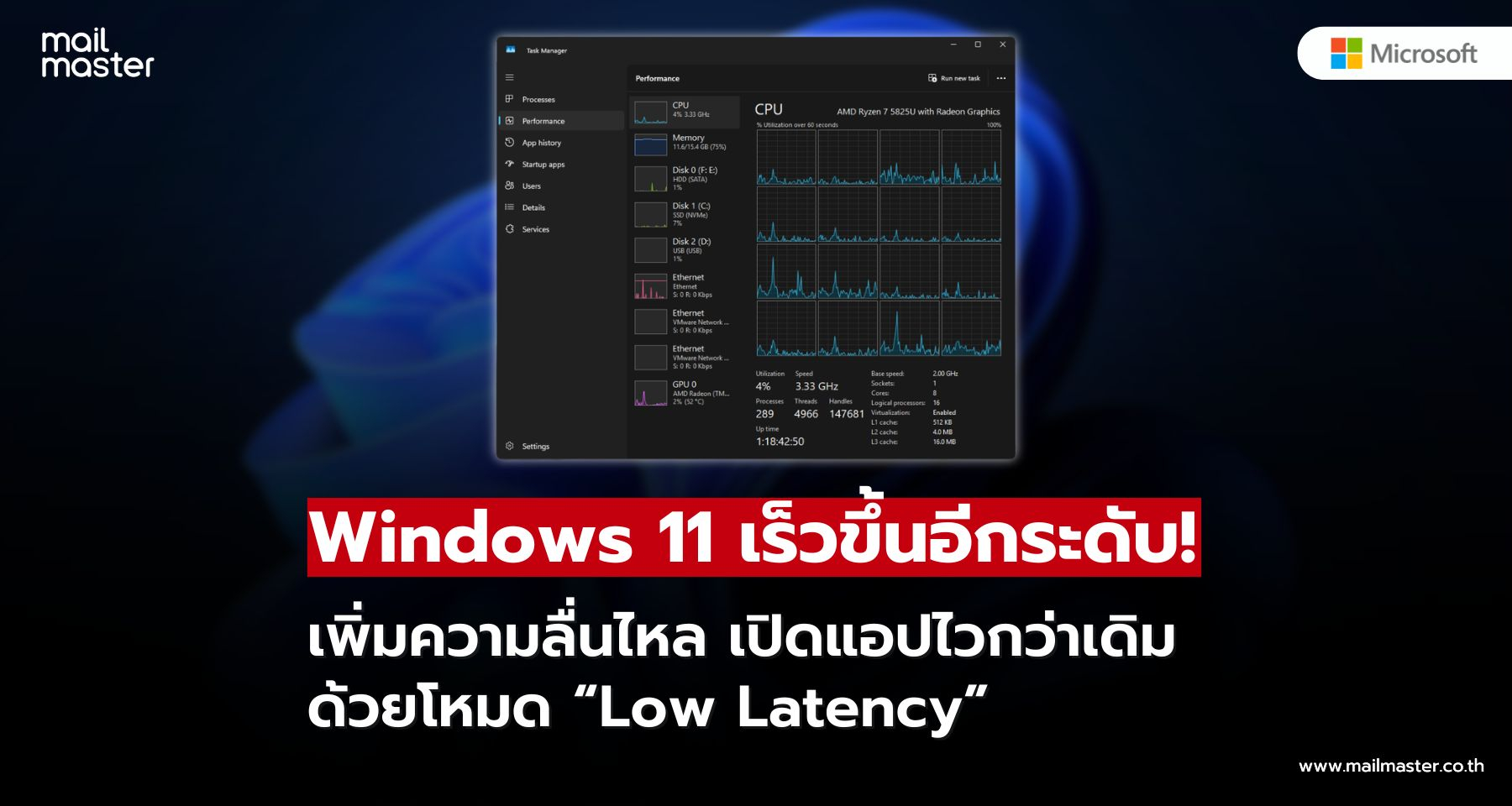 Windows 11 อัปเดต! เพิ่มโหมด “Low Latency” เร่งความเร็วระบบและการเปิดแอป