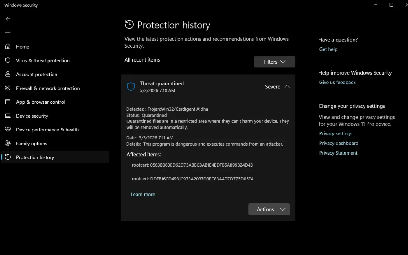 Microsoft Defender แจ้งเตือน “Cerdigent” ทั่วโลก คาดเป็นการตรวจจับผิดพลาด ไม่ใช่มัลแวร์จริง