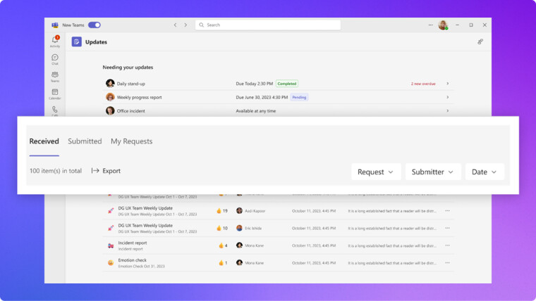 Microsoft เปิดตัวฟีเจอร์ใหม่สำหรับแอพฯ Teams Updates รวมถึงการส่งออกข้อมูลไปยัง Excel