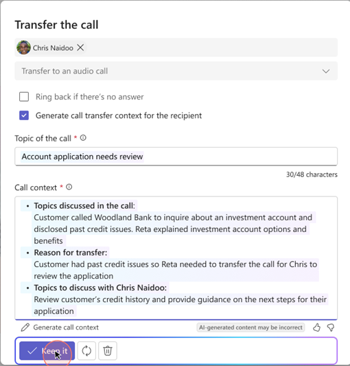 ฟีเจอร์ใหม่ของ Microsoft Teams สรุปการโอนสายใน Teams ด้วย AI