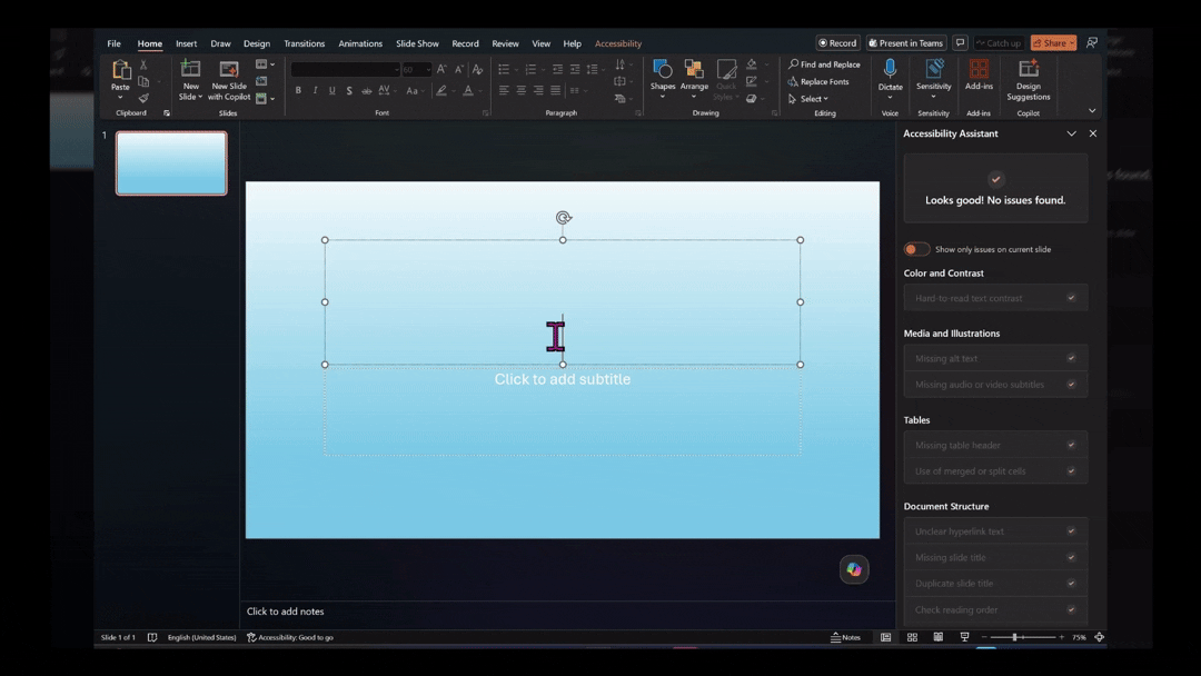 PowerPoint อัปเดตฟีเจอร์ตรวจสอบความชัดของสีได้แม่นยำขึ้น อ่านง่ายทุกสไลด์