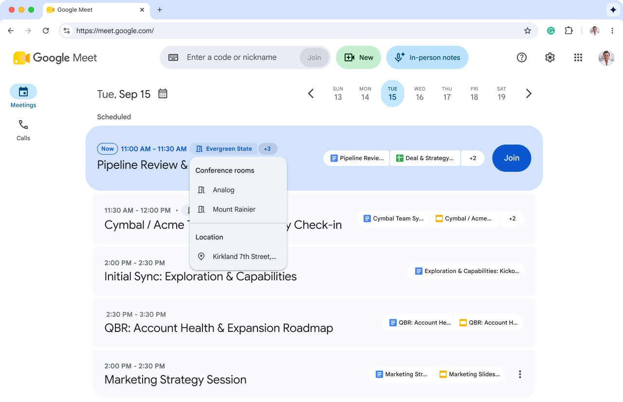 Google Meet อัปเดตใหม่! แสดงห้องและสถานที่ประชุมบนหน้าแรก