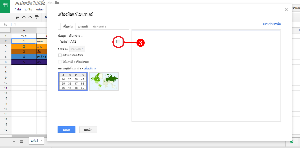 การสร้างแผนภูมิ Google Spreadsheet‎