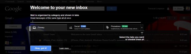 Gmail กับกล่องจดหมายใหม่ ทั้งในคอมพิวเตอร์และแอพพลิเคชั่นบนมือถือ