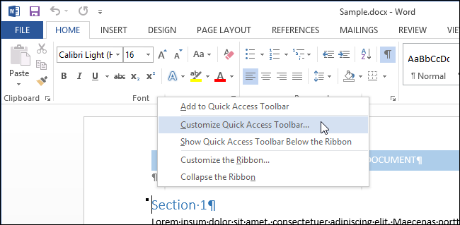 ปรับแต่ง เพิ่มเมนูบน Microsoft Word 2013 ให้เรียกใช้งานได้เร็วขึ้น