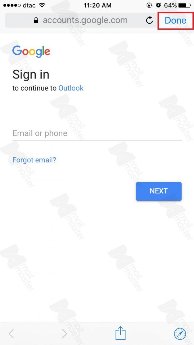 iOS การตั้งค่า Email (App Outlook)