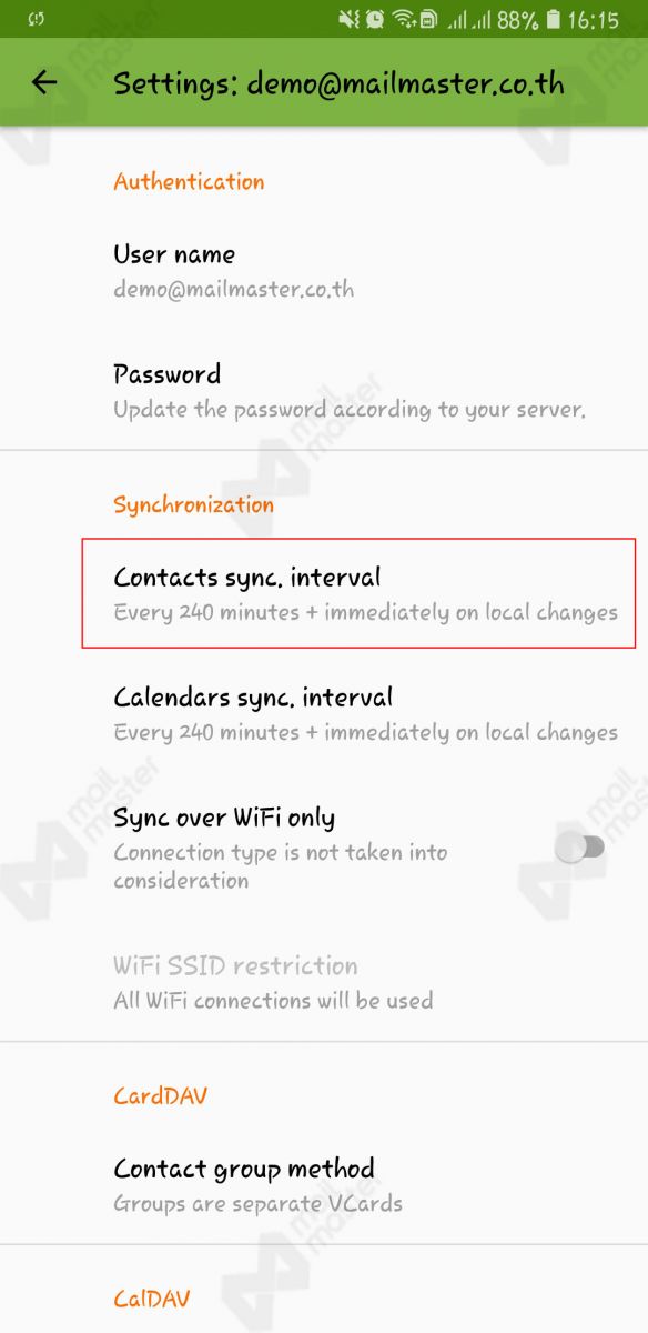 Android การตั้งค่า Calendar&Contact