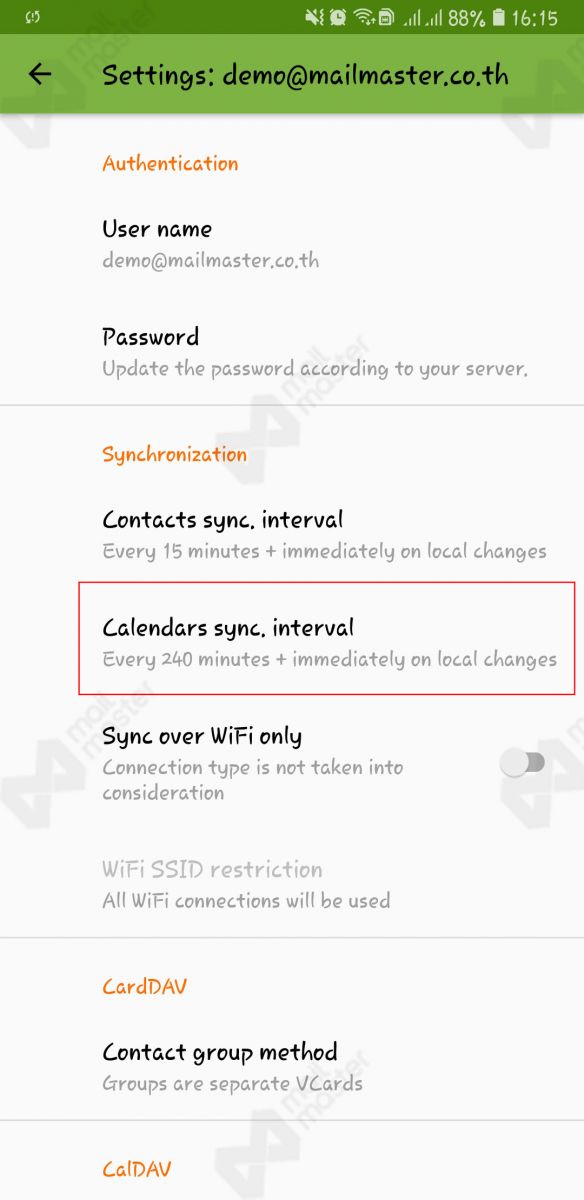 Android การตั้งค่า Calendar&Contact