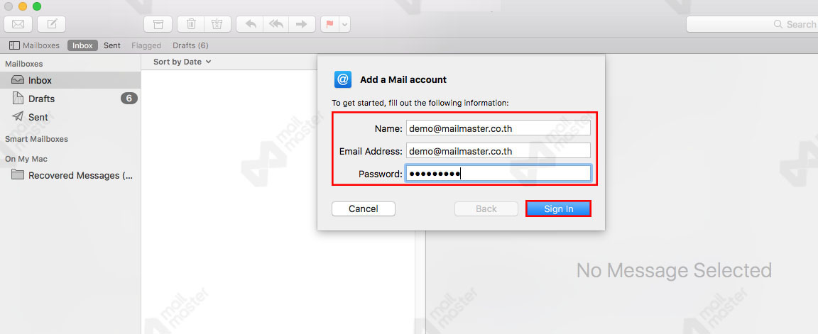 OSX การตั้งค่า Email