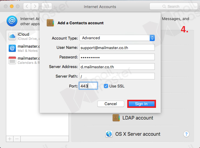 OSX การตั้งค่า Calendar&Contact