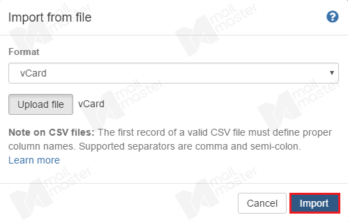 การนำเข้าผู้ติดต่อจาก vCard format